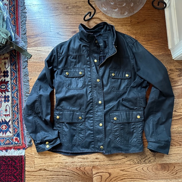 J Crew Resin coated black cotton Size XL jacket - Picture 1 of 6